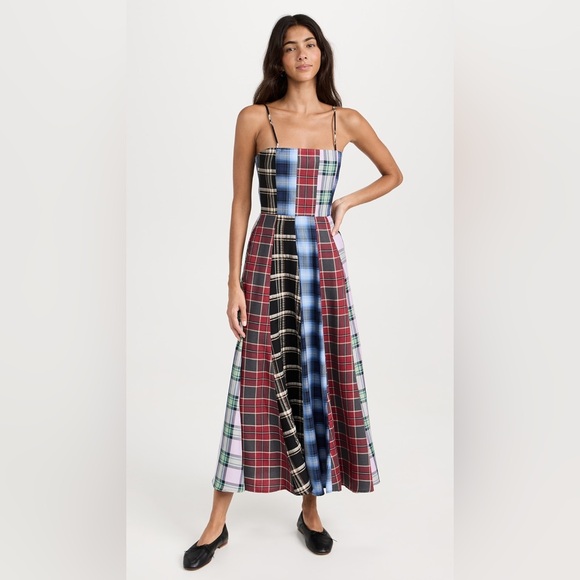 Autumn Adeigbo Sierra Midi Dress Tatran Plaid Patchwork Sleeveless Square Neck - Picture 3 of 16